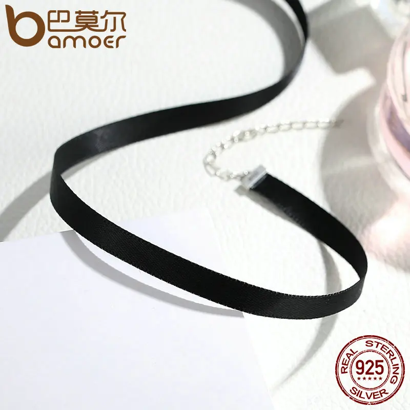 BAMOER, 925 пробы, серебряная и черная коса, колье, ожерелье для женщин, чокер, ожерелье, ювелирные аксессуары, 31 см+ 7 см, SCA011