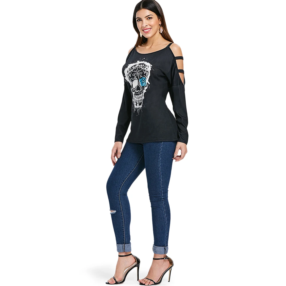 Футболка VESTLINDA с длинным рукавом и принтом в виде черепа Женская Осенняя