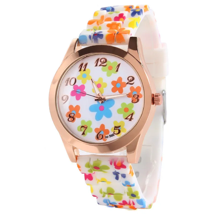 New Fashion Geneva Country style pattern watch Silicone Flower Watches women Dress Quartz | Наручные часы