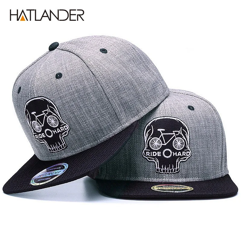 HATLANDER, оригинальная бейсболка, Мужская бейсболка, брендовая, вышивка, Череп, крутая, хип-хоп кепка, 6 панелей, кость, лен, скелет, спортивные шапки