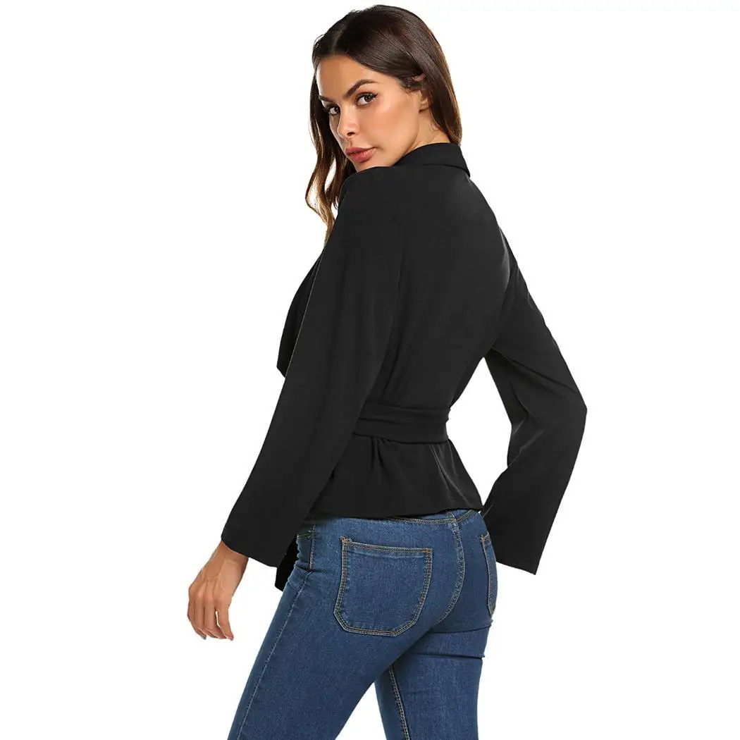 Women Casual Turn-Down Collar Long Sleeve Spring Autumn Solid Belt Open Front Slim Jackets Open-front | Женская одежда