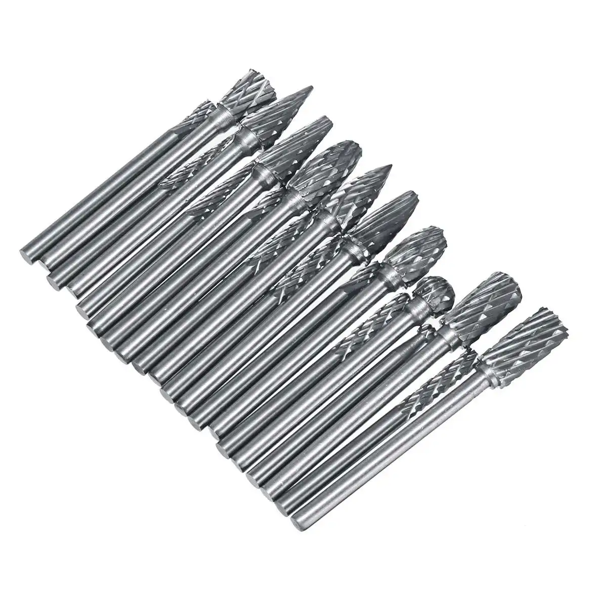 20Pcs Carbide Rotary Rasp Burrs Drill Bit Tungsten Steel Double Cut Files Grinder Shank Electric Grinder Replacement Accessories