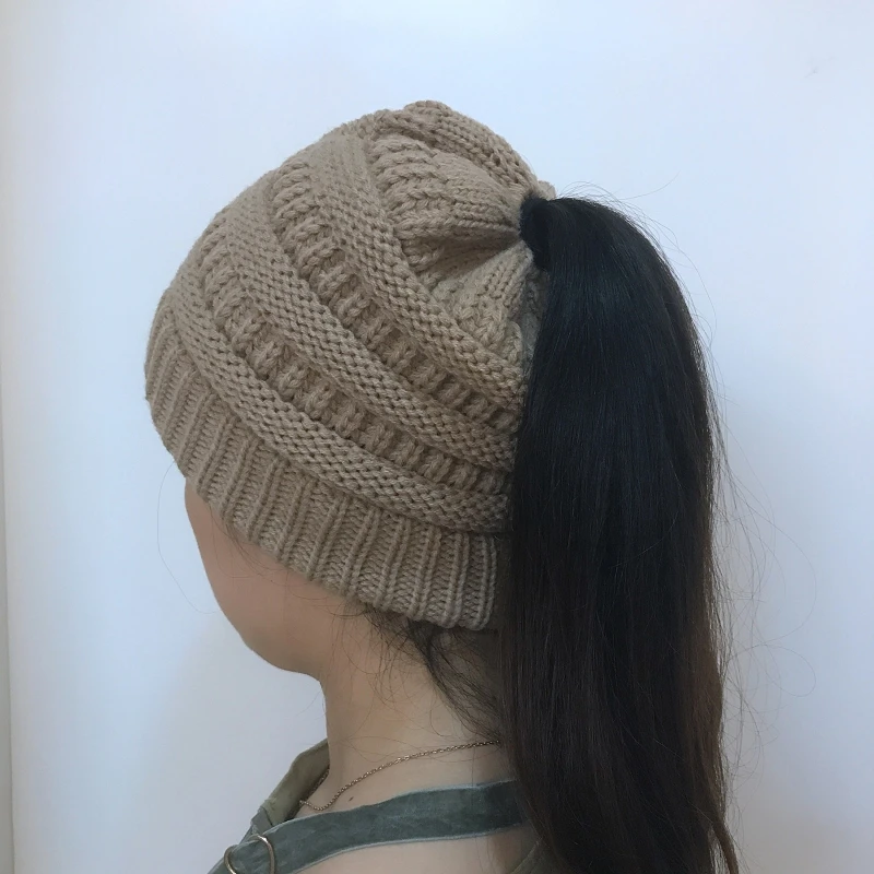 Gorro de punto para mujer gorro de invierno con cola de caballo touca beanie toca chapeu зимние женские головные уборы для женщин