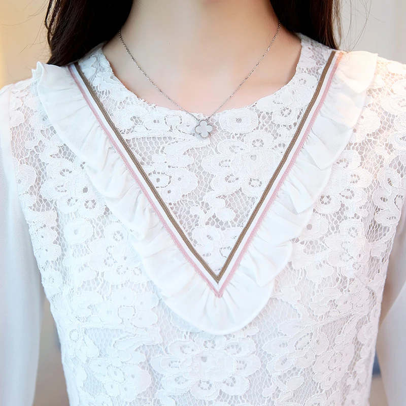 long sleeve women shirts white lace chiffon blouse shirt Fashion elegant womens tops and blouses blusas femininas 1800 50 | Женская