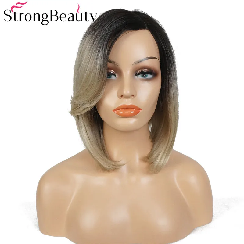 StrongBeauty Bob Lace Wig Synthetic Straight Ombre Medium Length Wigs