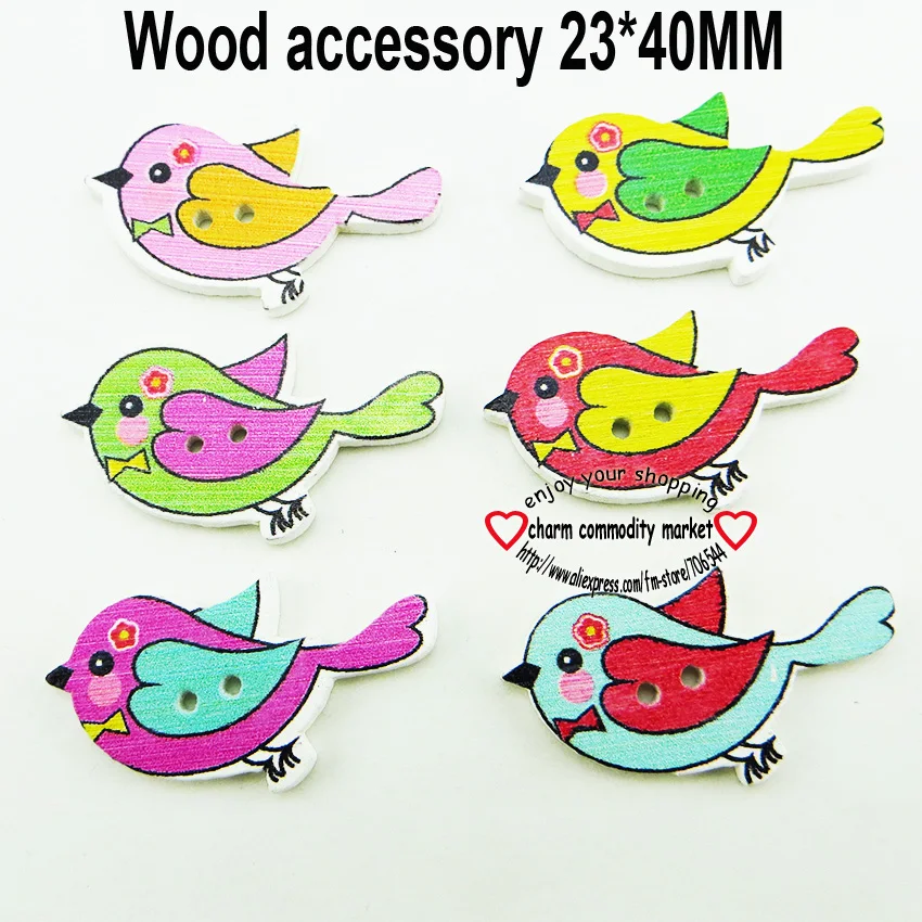 40pcs sparrow bird 2 Holes patterns cartoons Wood Sewing Button Scrapbooking charms WCF-383 | Дом и сад