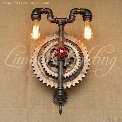 Железный настенный светильник Эдисона в стиле чердака с деревянной шестерней