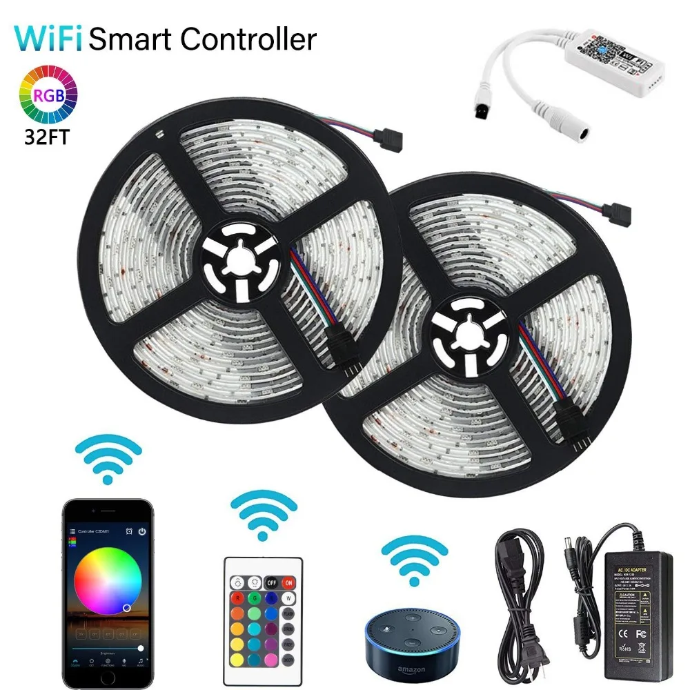 Бесплатная DHL Wi Fi приложение Светодиодные ленты DC12V 5050 RGB 5 M 10 м 300 светодиодный s