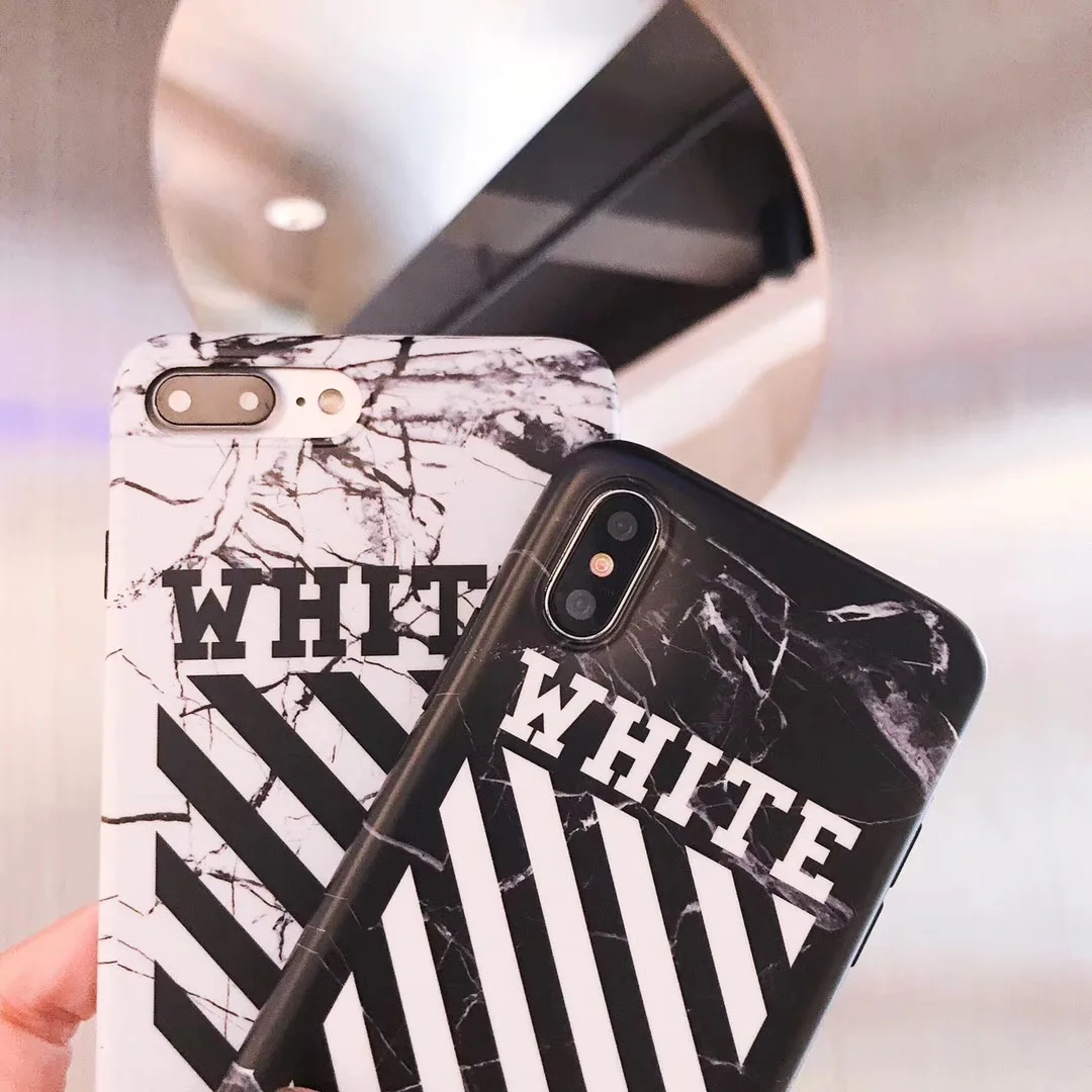 Off sports trend brand marble case phone for iphone 6 6s 7 8 Plus X Xs Max Xr strip Glossy soft imd white cover |