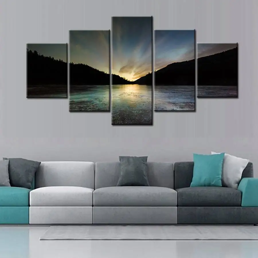 Холст с рисунком пейзажа настенное украшение для спальни изображением гор озера