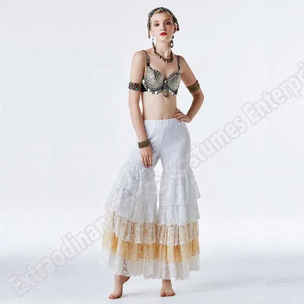 Bra-pants Племенной танец живота бюстгальтер брюки костюм с ремнями аксессуары хип шарф кольца винтажные монеты топы цыганские Женщины Танец живота брюки слои - Цвет: Bra-pants