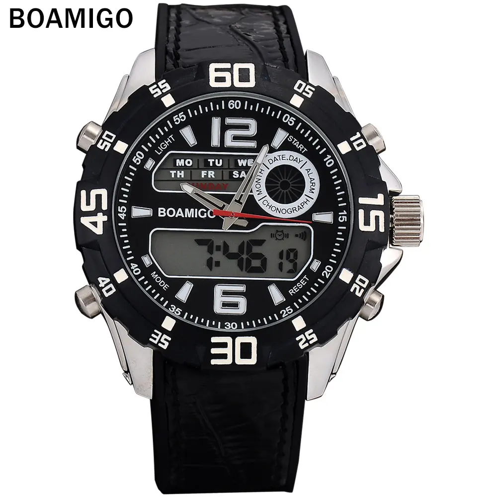 Мужские спортивные часы BOAMIGO брендовый резиновый ремешок для часов черные