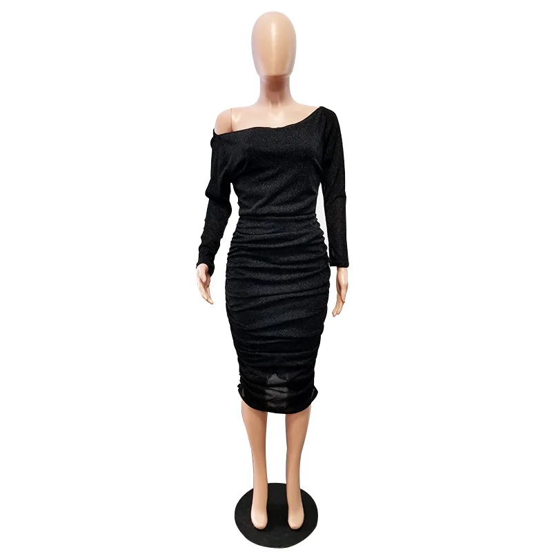 

Fashion Sexy Long Sleeve Midi Sequin Dress Women Slash Neck Bodycon Autumn Winter Dresses Vestidos Clubwear Party Dress SJ1551V