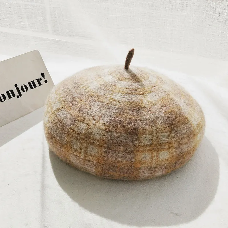 Зимние шерстяные береты, шапки для женщин, клетчатые женские шапки, теплые шапки, Зимние береты для девушек, плотные женские шапки для девушек - Цвет: F