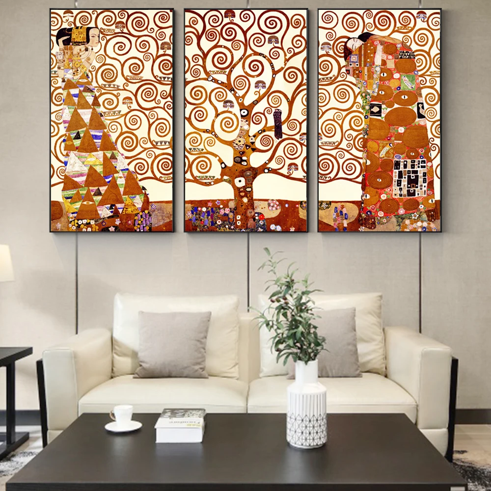3 Панели Gustav Klimt Kiss холст художественные картины репродукции классическое Древо