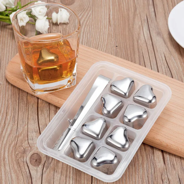 Heart 8PC box clip Многоразовые Виски камни Нержавеющая сталь ледяные кубики-Чиллеры вино охладитель напитков бокал для шампанского виски Барные аксессуары домашние бары - Цвет: Heart 8PC box clip