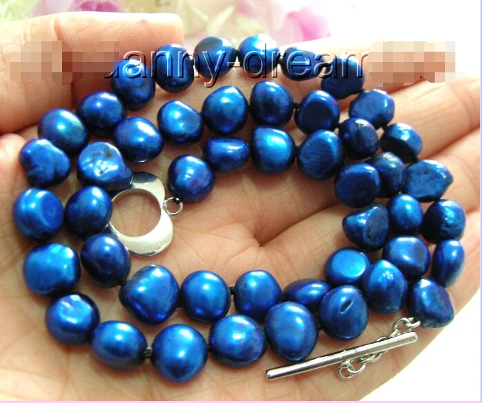 Доставка КЛАССИЧЕСКИЙ 9 мм синий барокко пресноводного жемчуга ожерелье b496|freshwater