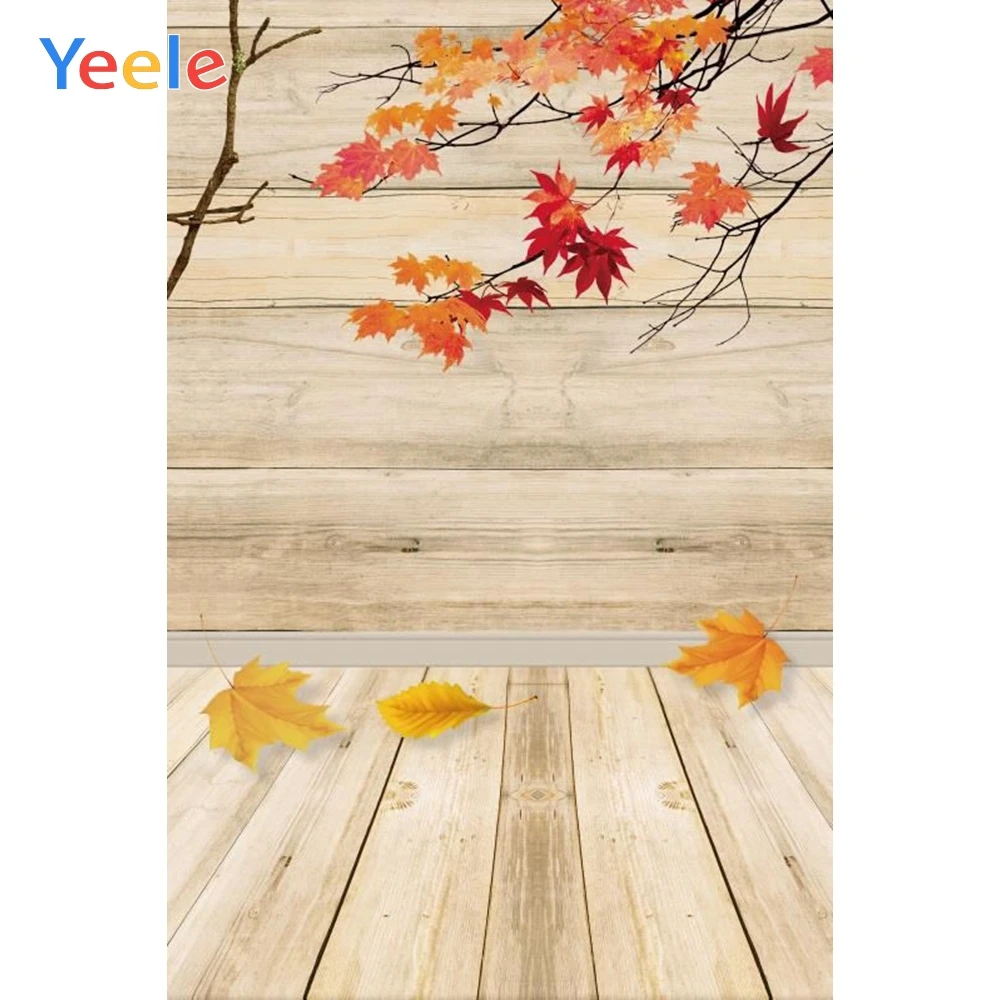 

Yeele Vinyl Wood Board Leaves Photography Backdrop Custom Autumn Newborn Baby Portrait Photographic Background For Photo Studio