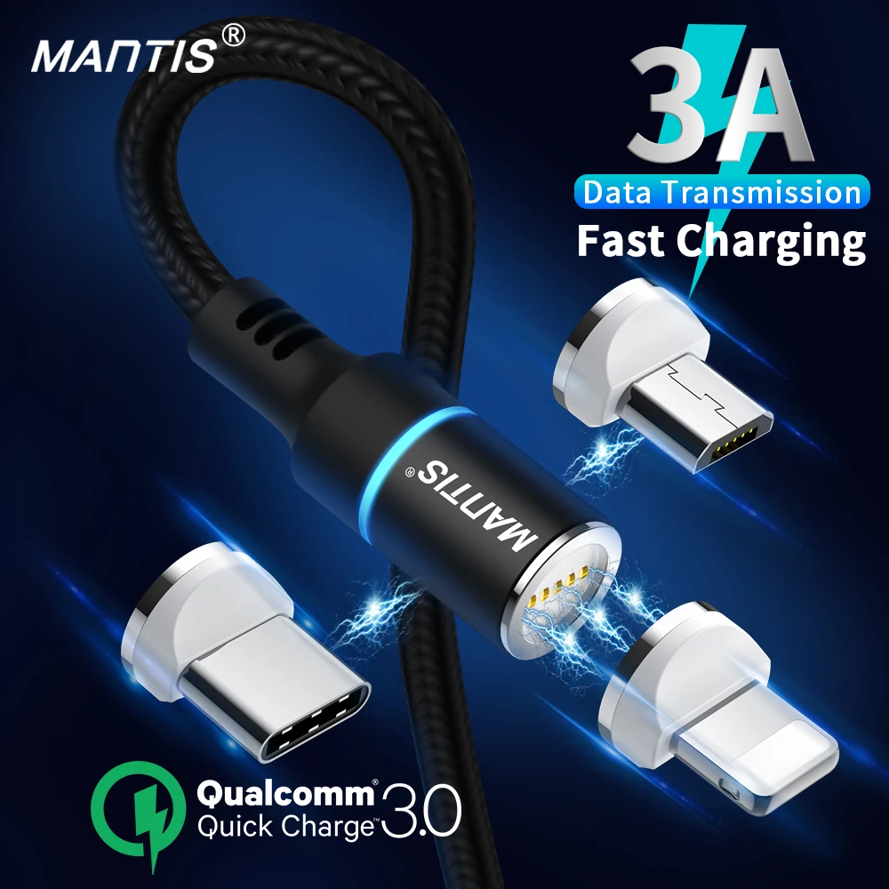 Магнитный зарядный кабель Micro Usb MANTIS для Iphone samsung type C 3A провод быстрой зарядки