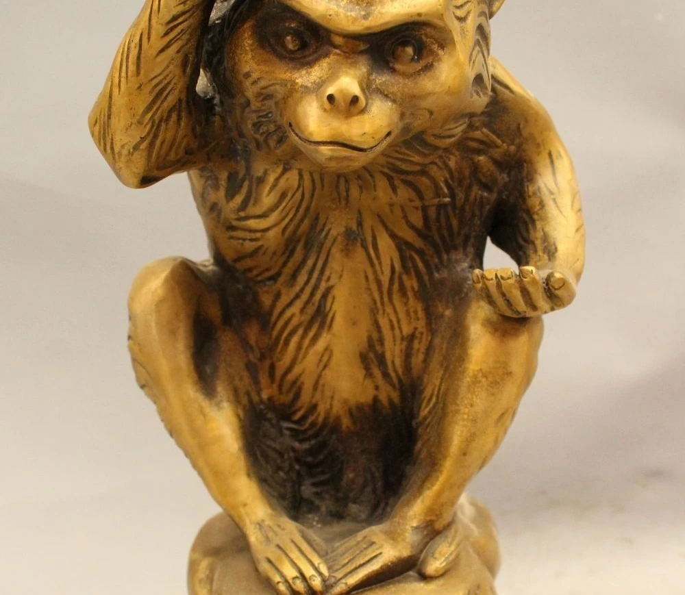 14 &quotКитайский Народный Латунь Умный Зодиак Год Обезьяны Лаки Богатство Статуя