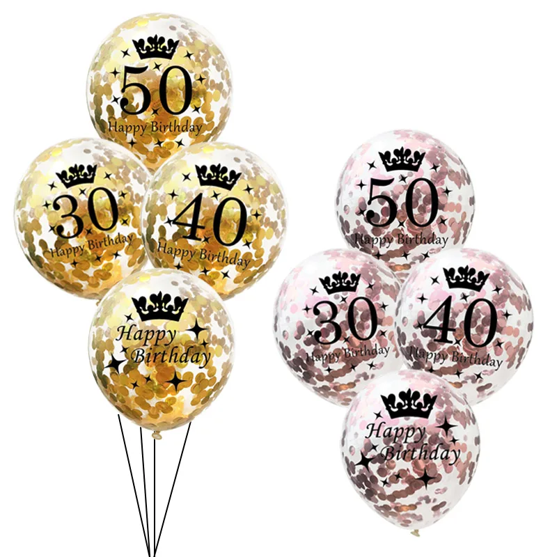 

12inch 10pcs Confetti Balloons Rose Gold 30th 40th 50th 60th Birthday Party Decoration Happy Birthday Party Decorations Adult