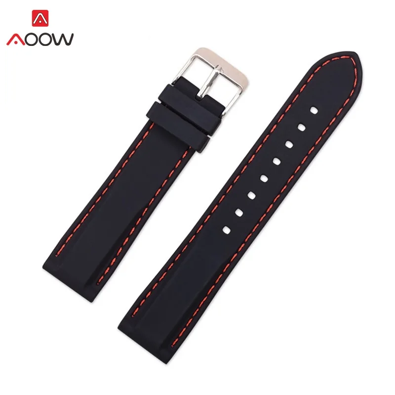 Black red line AOOW силиконовые спортивные часы на резиновом ремешке, универсальный ремешок для наручных часов, браслет 16 мм 18 мм 20 мм 22 мм 24 мм для мужчин, новинка - Цвет ремешка: Black red line