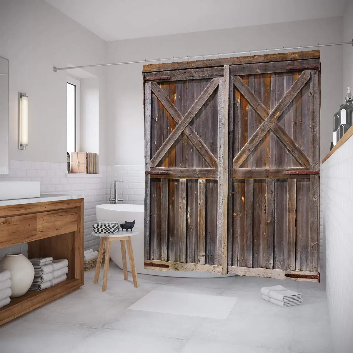 Деревенский душ занавес старый деревянный сарай двери фермерского дома дуб