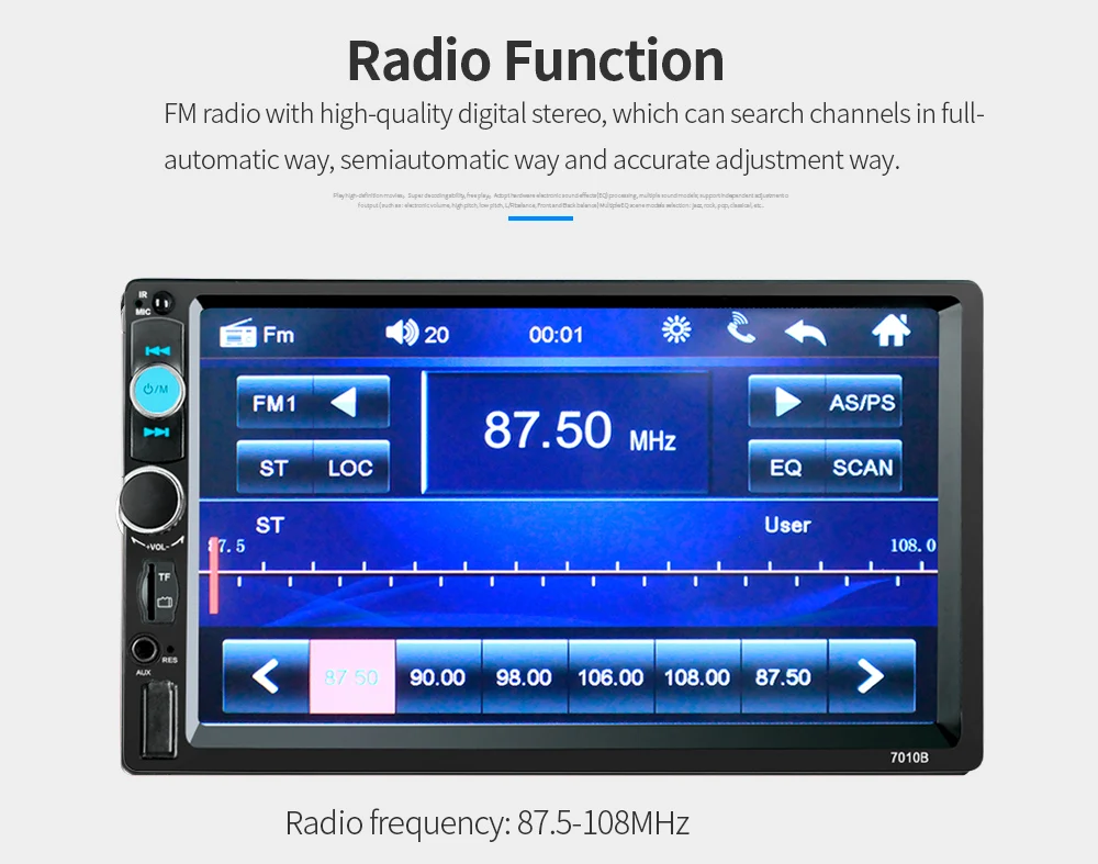 7010B 7 дюймовый автомобильный MP5 плеер Bluetooth 12V мультимедиа аудио стерео TFT экран AUX TF