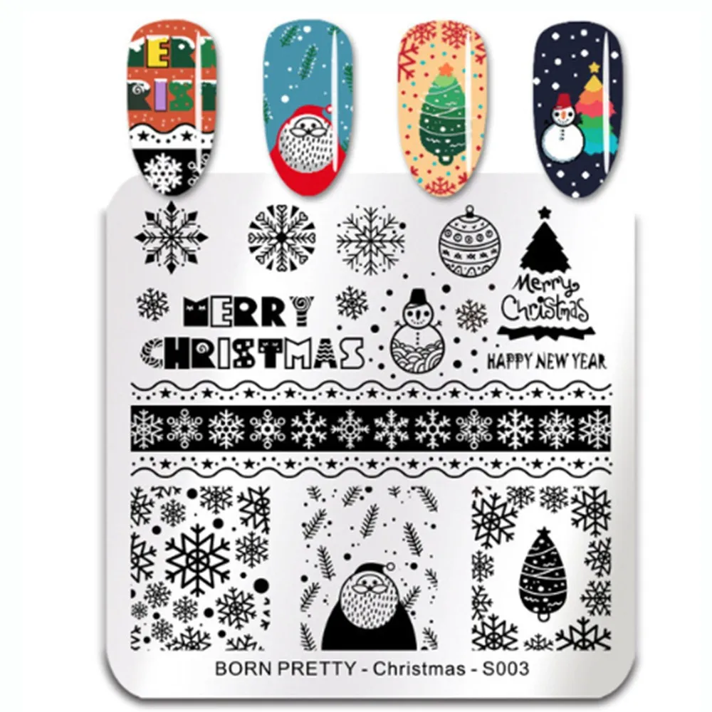 Пластина для стемпинга ногтей с изображением снега Санта Клауса фейерверка