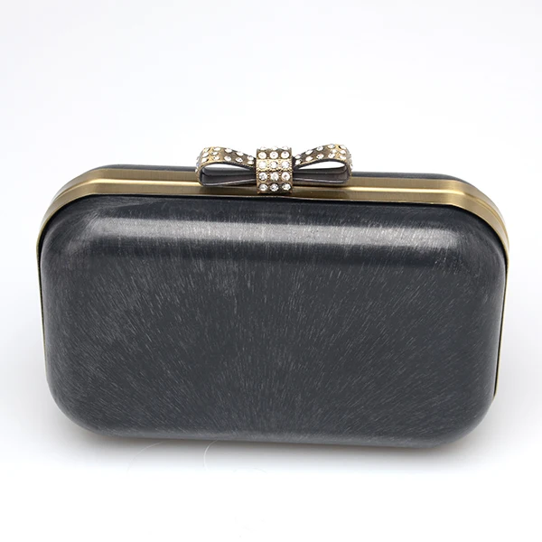 16 x 10 cm Rectangular Dressing Case and Bronze Metal Purse Frame with White Faceted Rhinestone Bowknot Clasp Clip - 4pc