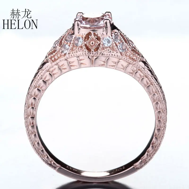 HELON Solid 14 K розовое золото безупречный круглый 0.7ct морганит натуральный 0.22ct Алмазы обручальные Обручальные кольца для женщин винтажные ювелирные изделия