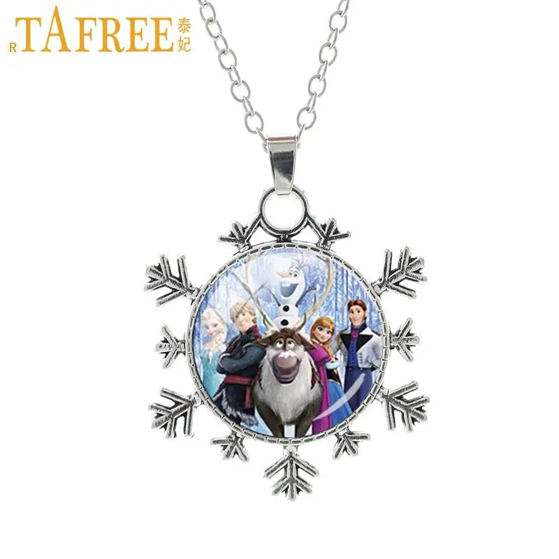TAFREE/Новинка года; винтажный кулон-Снежинка в европейском стиле; Снежная королева; Эльза; Принцесса Анна; сестра ОЛАФ; Стеклянные Подвески для девочек; ES49