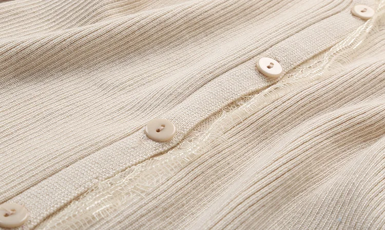 

Women V Neck Cardigan with Lace edge