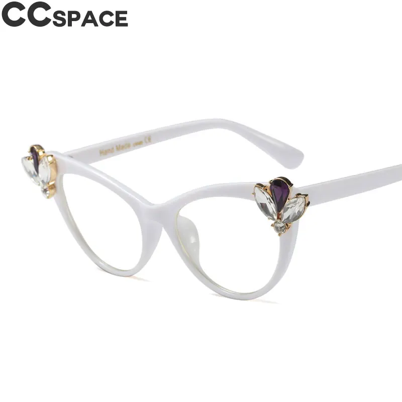 Кристалл Алмаз кошачий глаз очки оправа для женщин большие стразы CCSPACE брендовая дизайнерская оптическая мода компьютерные очки 45622
