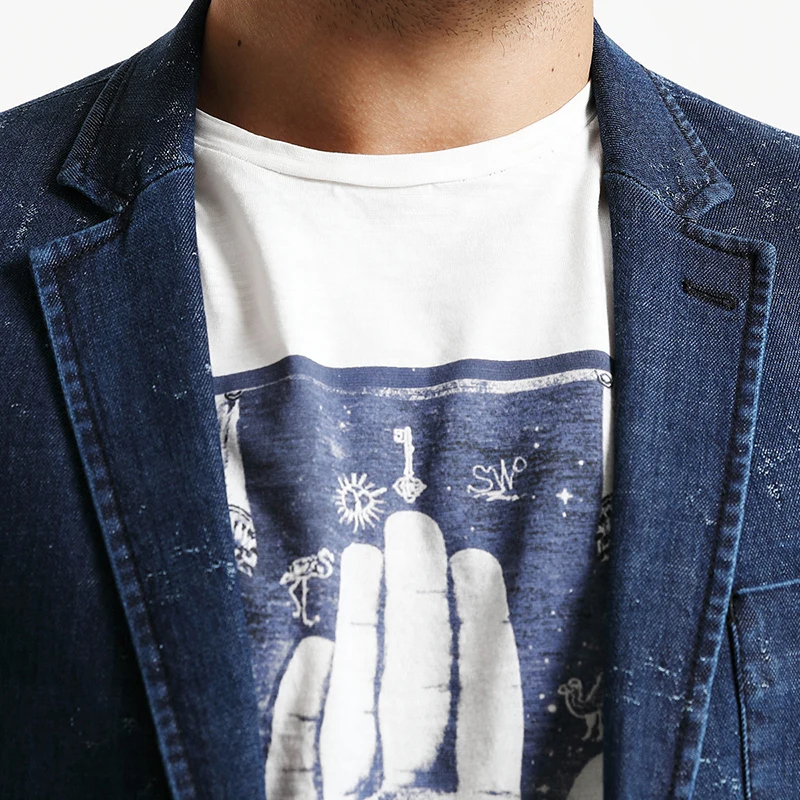 SIMWOOD 2019 осенние джинсовые блейзеры для мужчин облегающие хлопковые костюмы в