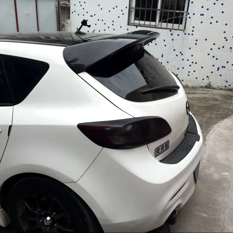 MPS style real Carbon Fiber/Primer unpainted FRP Car rear Roof Spoiler double Wing For Mazda 3 M3 Hatchback | Автомобили и