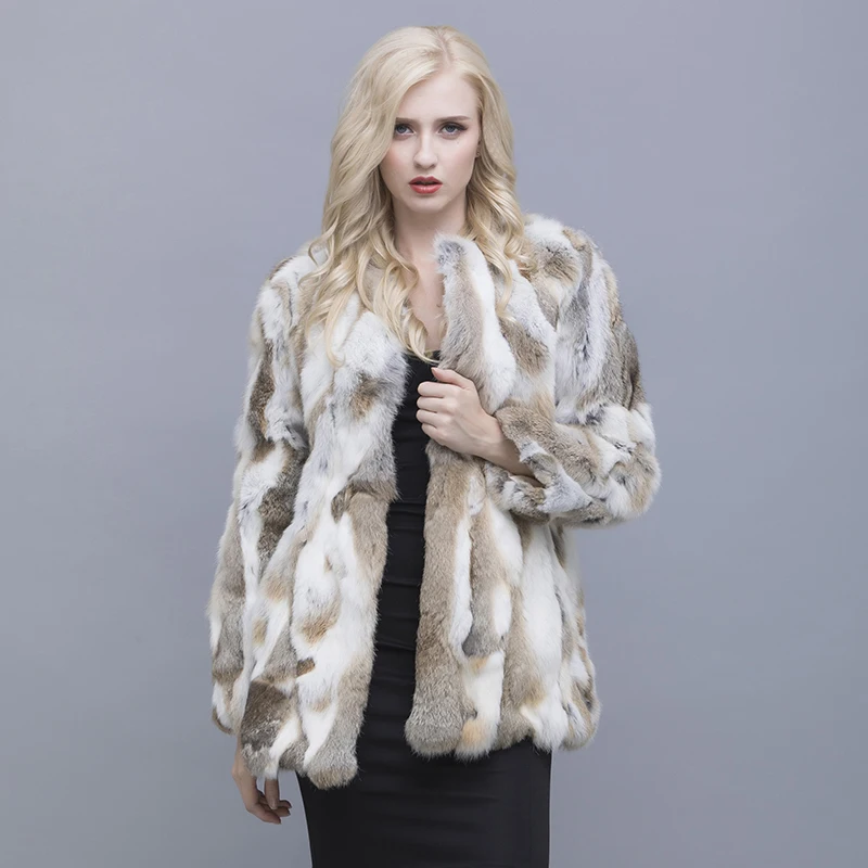 QIUSIDUN  Real Pure Natural Rabbit Fur Coat Long Sleeved T-shirt Fashion Winter Warm Large Size Women's Solid Color Casual Coats