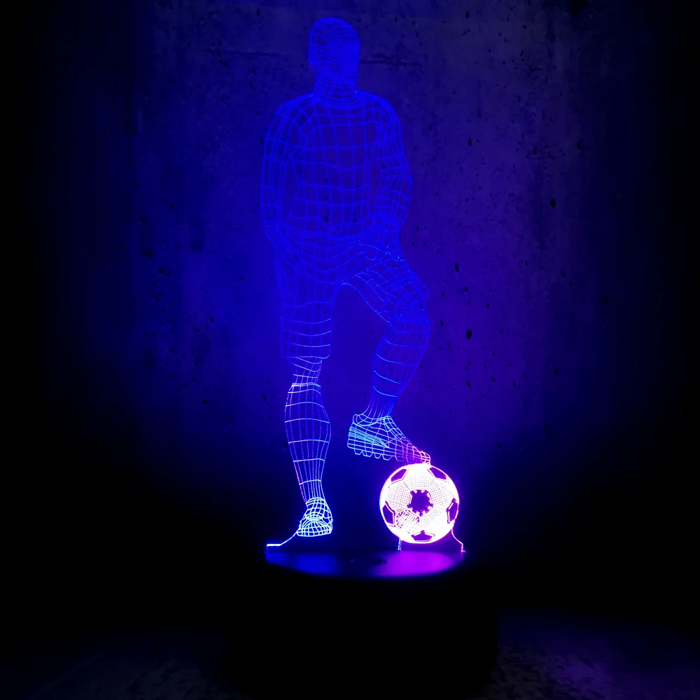 Новинка 3D лампа смешанного цвета Футбол человек USB ночной Светильник настроение