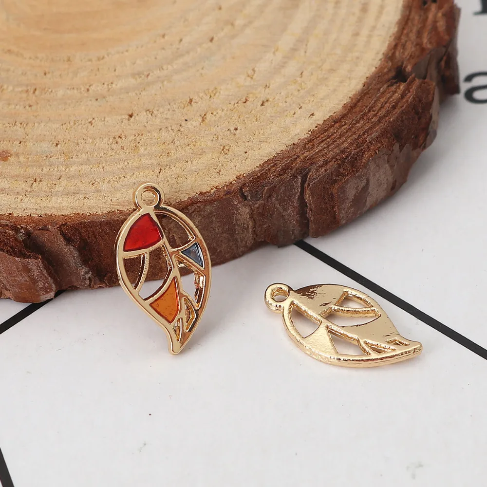 DoreenBeads цинковый сплав на основе Подвески лист сусального золота, позолота, многоцветный эмаль DIY Компоненты выводов 16 мм(5/") x 9 мм(3/8"), 10 шт