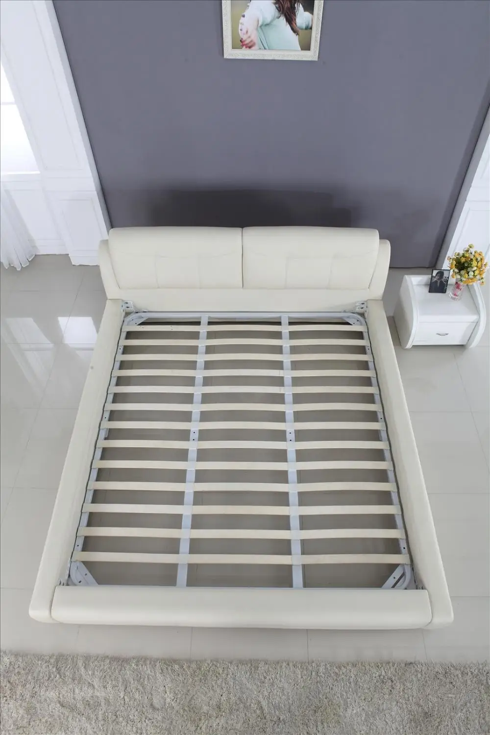 Высокая спинка Крем Топ зерно кожа мягкая кровать king size 1.8 м Современный Дизайн