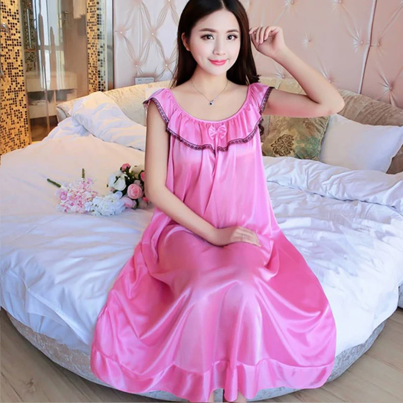 Летняя женская ночная рубашка из шелка со льдом атласная свободная плюс размер