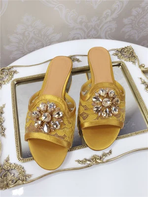 as pic KALMALL sapato feminino/Новые летние шлепанцы; обувь на плоской подошве; Потрясающие наружные горки с бриллиантами; Роскошный цветок со стразами; кружевные шлепанцы - Цвет: as pic