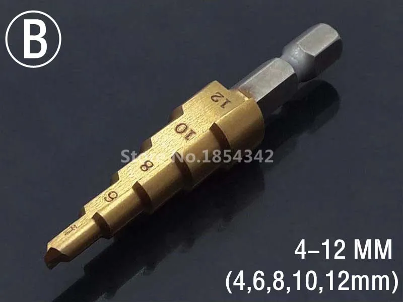 HSS Титан 4-12 мм спиральный рифленый 1/4 шестигранный хвостовик металлический Шаг сверло отверстие резак дерево конусный сердечник сверлильная пила электросверла инструмент - Цвет: B
