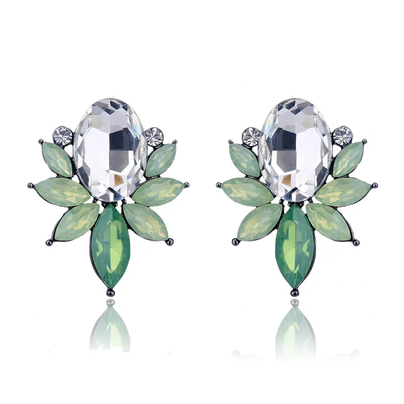 opal green Любовь Мода Стразы инкрустированные светильник зеленый хрустальный камень пирсинг серьги золото серебро цвет серьги гвоздики новые женские ювелирные изделия - Окраска металла: opal green