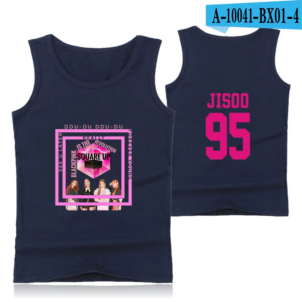 navy blue Корейский Черный Розовый член Jisoo поп печати домашняя одежда модный топ на бретелях Женская мода Повседневная без рукавов жилет одежда - Цвет: navy blue