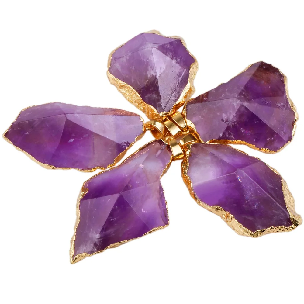 

TUMBEELLUWA 1Lot (5Pc) Natural Amethyst Gem stone Irregular Crystal Pendant Fit Necklace