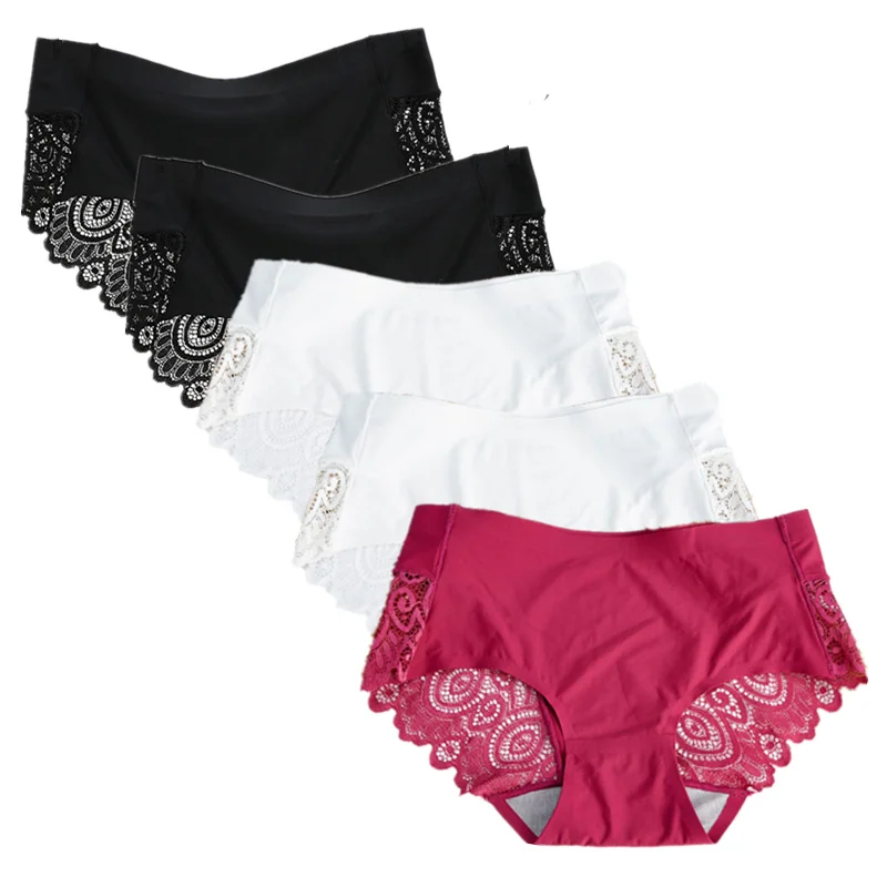 2 5 шт./лот, Размеры M, L, XL, размера плюс, сексуальные трусы с дырочками, красивые удобные трусики, женское кружевное шелковое нижнее белье - Цвет: 2