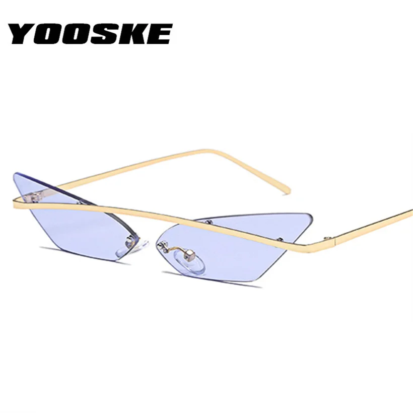 YOOSKE, узкие, кошачий глаз, без оправы, солнцезащитные очки для женщин и мужчин, Ретро стиль, фирменный дизайн, металлические зеркальные линзы, очки, оттенки, мужские солнцезащитные очки
