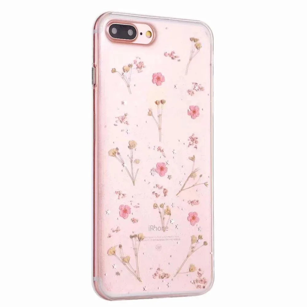 Чехлы WOTP с настоящими цветами для iPhone XS Max XR 6 6S 7 8 Plus X, прозрачный мягкий TPU задний крышки телефона с сухими цветами, подарки.