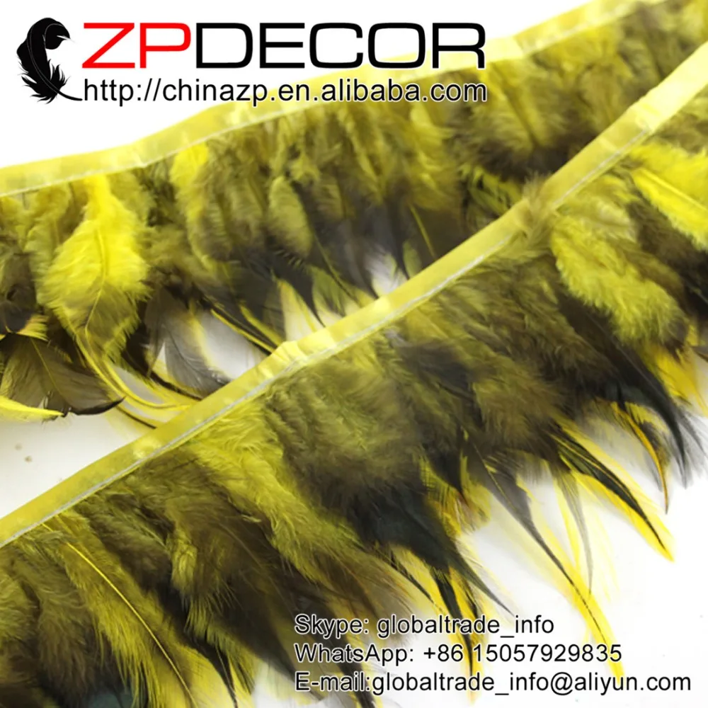 

ZPDECOR Feather Factory Wholesale 2 Yard/lot Real Directly Dyed Yellow Chicken Saddle Feather Fringe Trim Dress